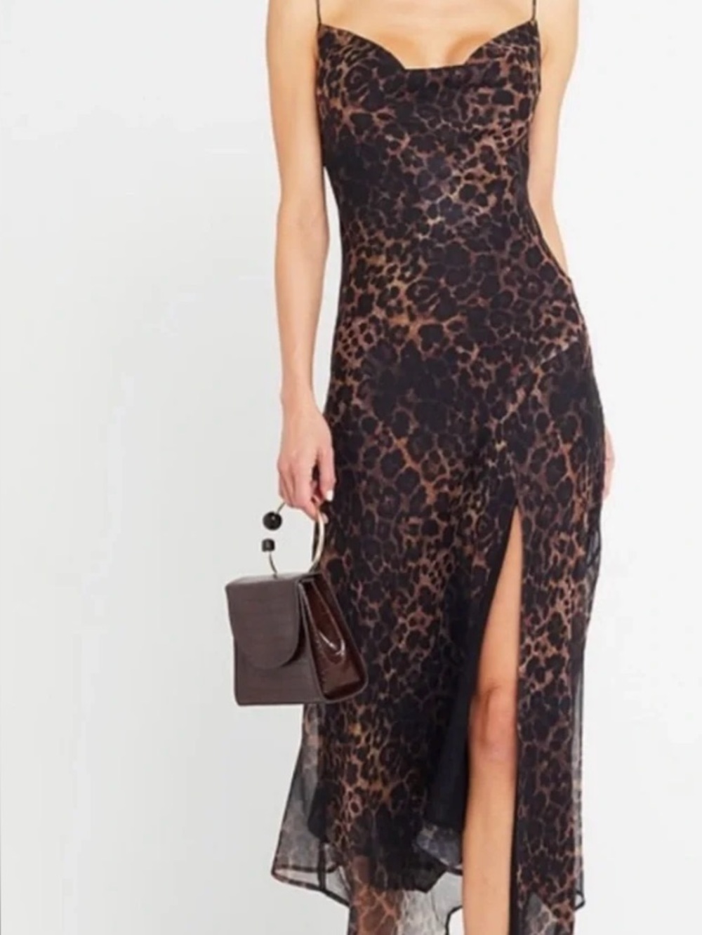 O.P.T. Leopard Print Slip Dress - Brown/Black